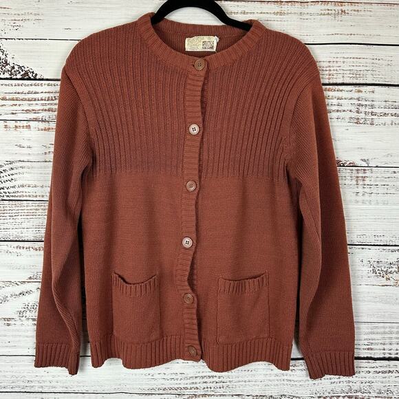 Women's Vintage Sears The Fashion Place Dark Brown Button Up Acrylic Cardigan M - Picture 2 of 5